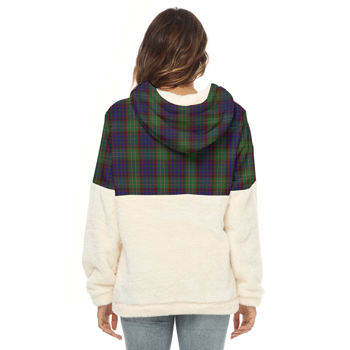 Cunningham Hunting Tartan Women's Borg Fleece Hoodie With Half Zip with Family Crest - Tartan Vibes Clothing