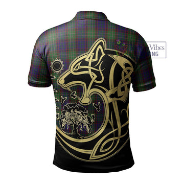 Cunningham Hunting Tartan Polo Shirt with Family Crest Celtic Wolf Style