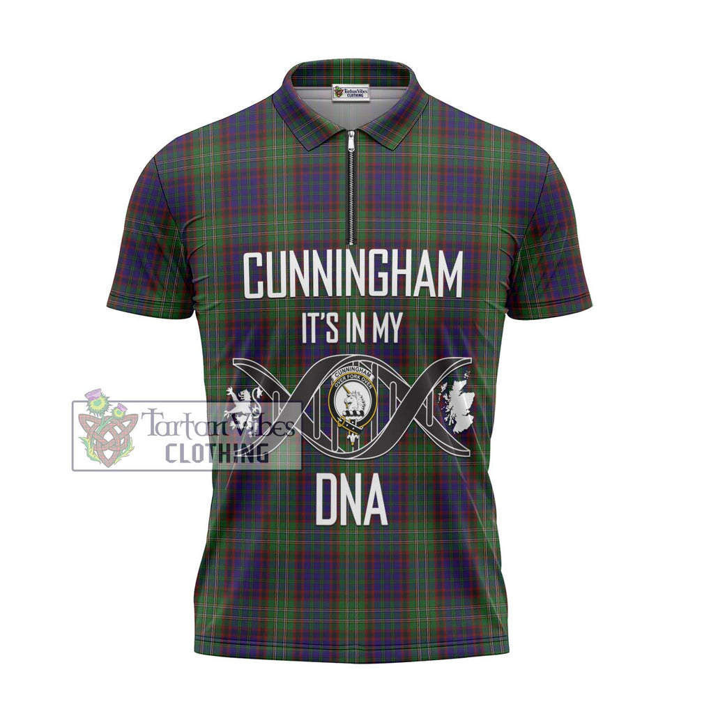 Cunningham Hunting Tartan Zipper Polo Shirt with Family Crest DNA In Me Style - Tartanvibesclothing Shop