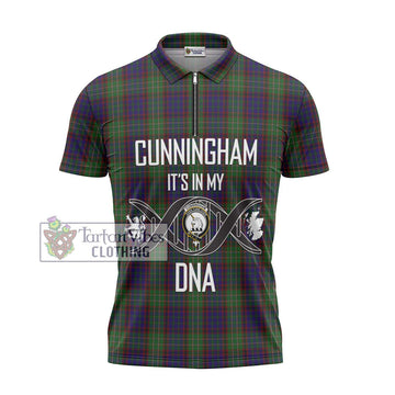 Cunningham Hunting Tartan Zipper Polo Shirt with Family Crest DNA In Me Style