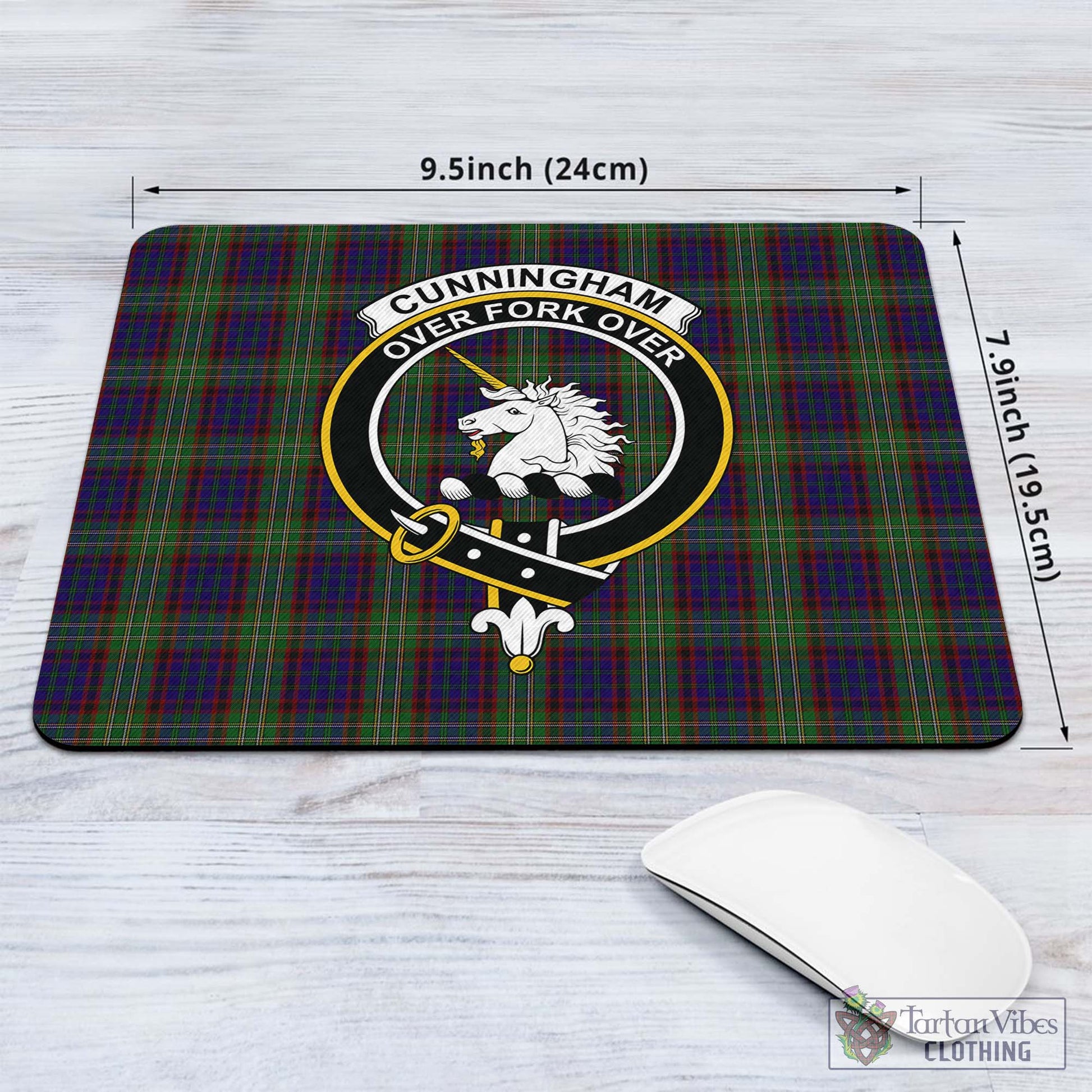 Tartan Vibes Clothing Cunningham Hunting Tartan Mouse Pad with Family Crest