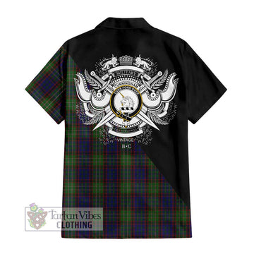 Cunningham Hunting Tartan Short Sleeve Button Shirt with Family Crest and Military Logo Style