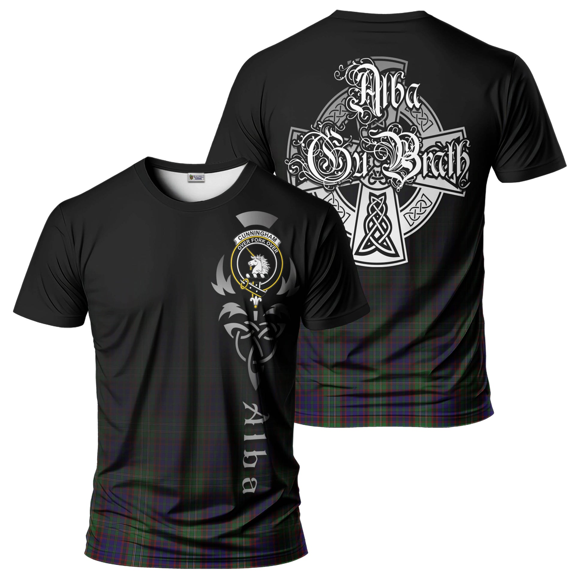 Tartan Vibes Clothing Cunningham Hunting Tartan T-Shirt Featuring Alba Gu Brath Family Crest Celtic Inspired