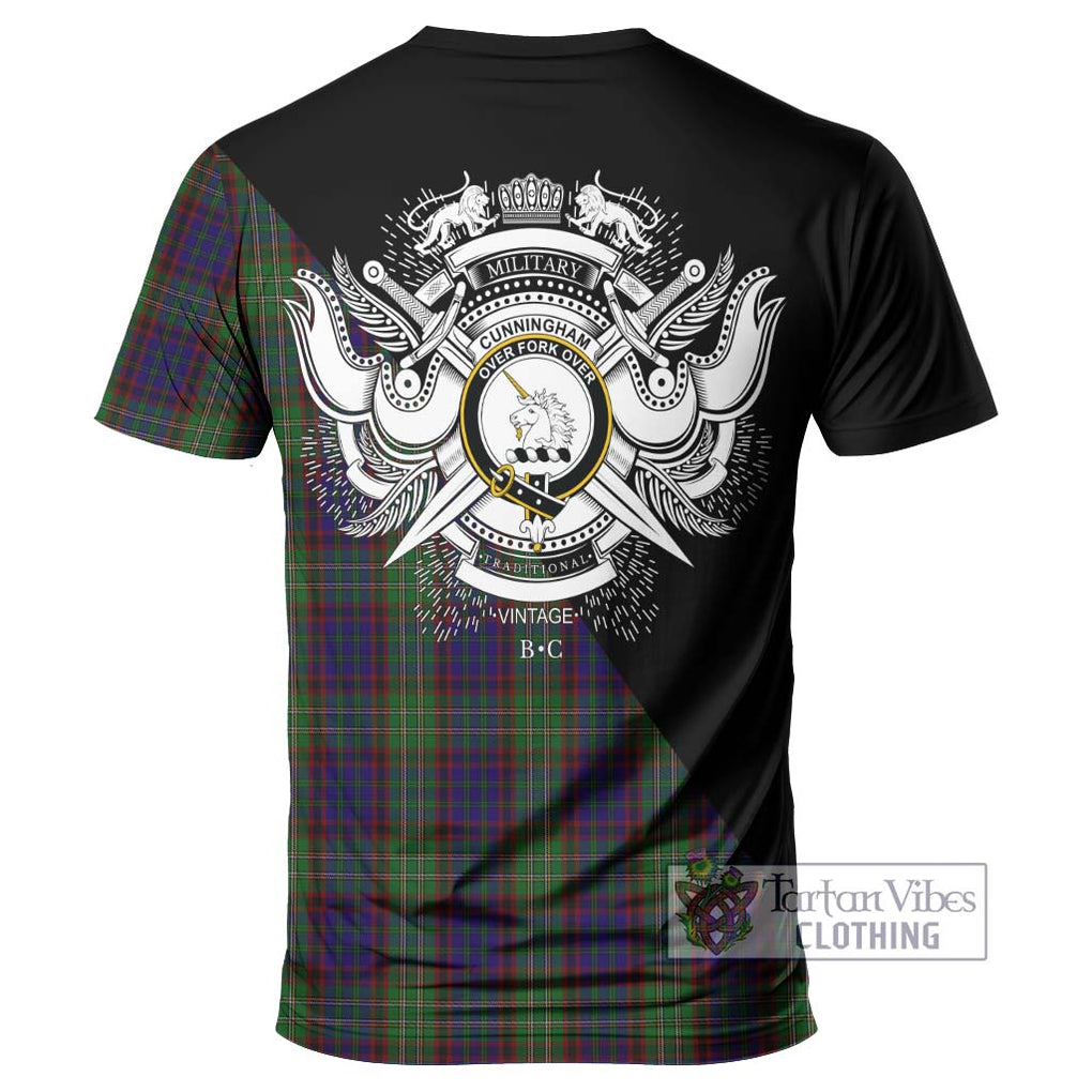 Cunningham Hunting Tartan T-Shirt with Family Crest and Military Logo Style - Tartanvibesclothing Shop