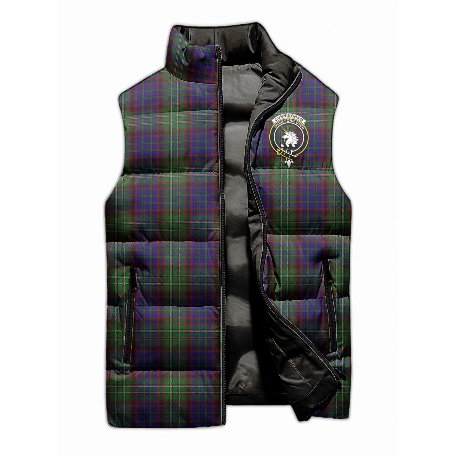 Cunningham Hunting Tartan Sleeveless Puffer Jacket with Family Crest - Tartanvibesclothing