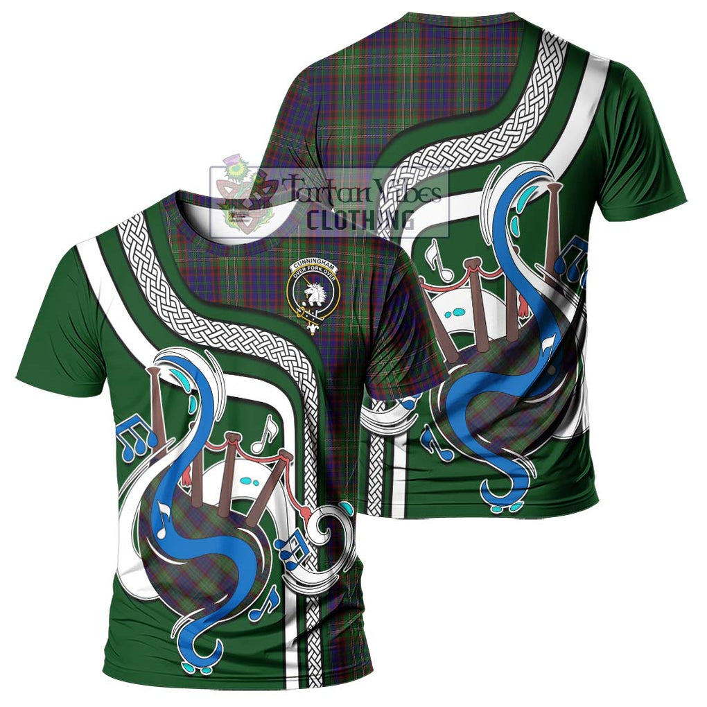 Cunningham Hunting Tartan T-Shirt with Epic Bagpipe Style - Tartanvibesclothing Shop