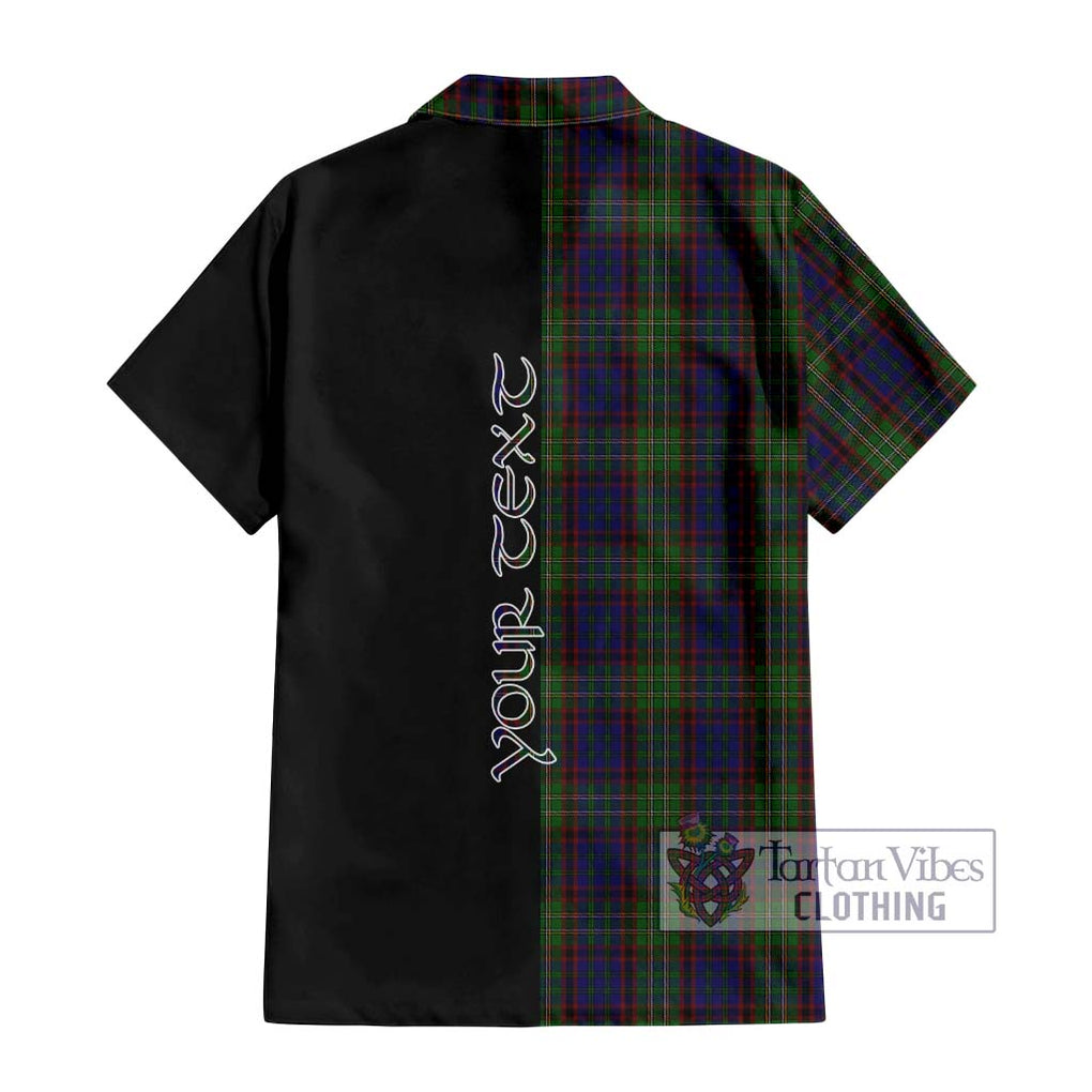 Cunningham Hunting Tartan Short Sleeve Button Shirt with Family Crest and Half Of Me Style - Tartanvibesclothing Shop