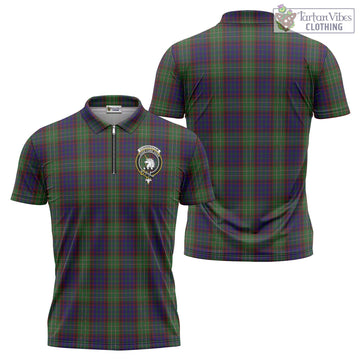 Cunningham Hunting Tartan Zipper Polo Shirt with Family Crest