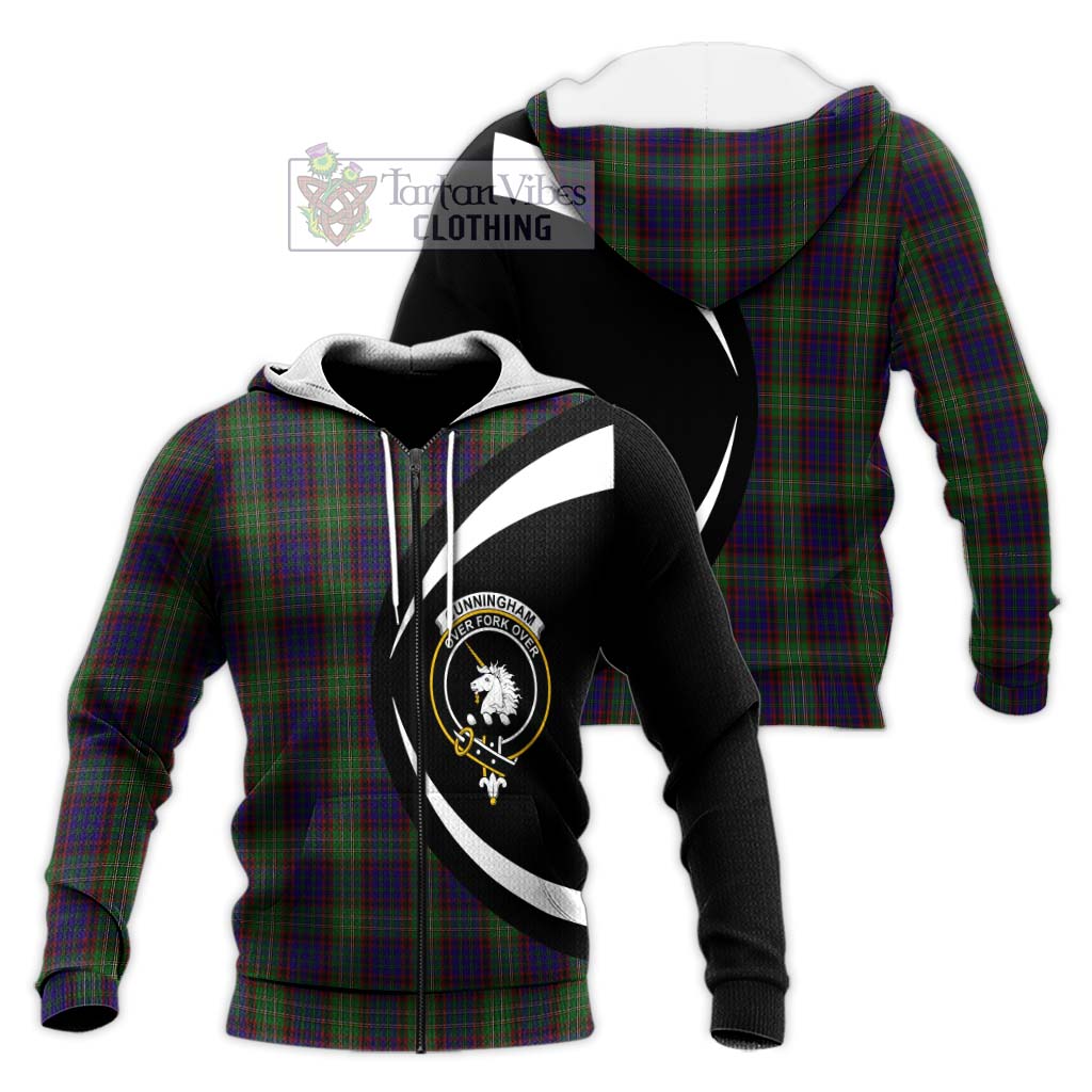 Cunningham Hunting Tartan Knitted Hoodie with Family Crest Circle Style Unisex Knitted Zip Hoodie - Tartan Vibes Clothing