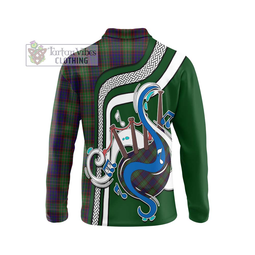 Tartan Vibes Clothing Cunningham Hunting Tartan Long Sleeve Polo Shirt with Epic Bagpipe Style