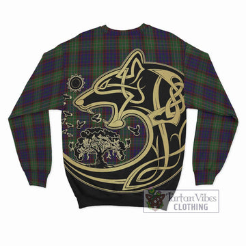 Cunningham Hunting Tartan Sweatshirt with Family Crest Celtic Wolf Style