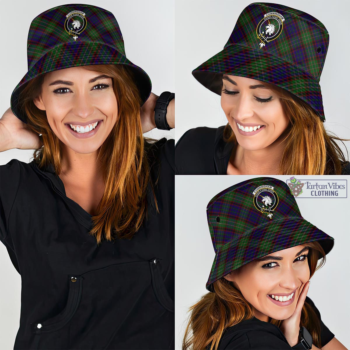 Tartan Vibes Clothing Cunningham Hunting Tartan Bucket Hat with Family Crest