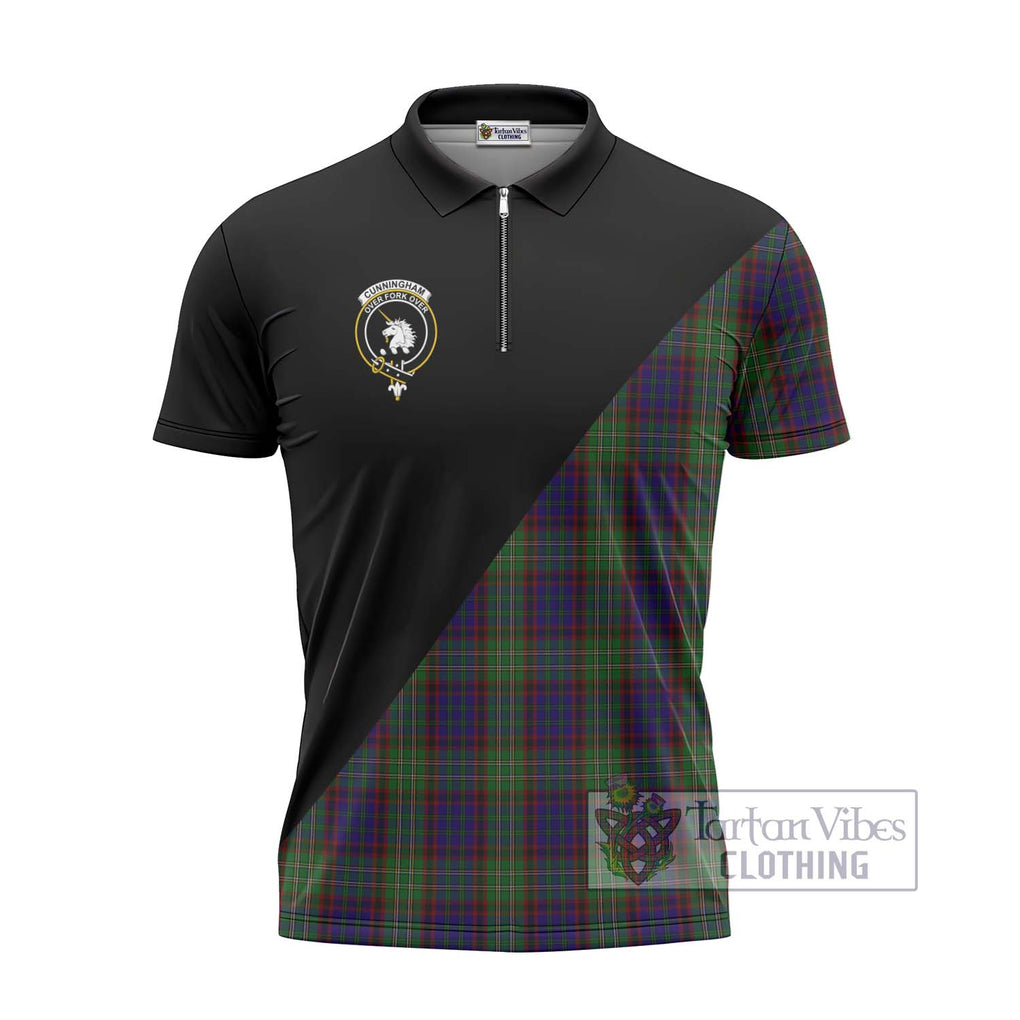 Cunningham Hunting Tartan Zipper Polo Shirt with Family Crest and Military Logo Style - Tartanvibesclothing Shop