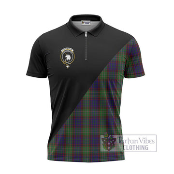 Cunningham Hunting Tartan Zipper Polo Shirt with Family Crest and Military Logo Style