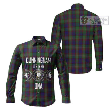 Cunningham Hunting Tartan Long Sleeve Button Shirt with Family Crest DNA In Me Style