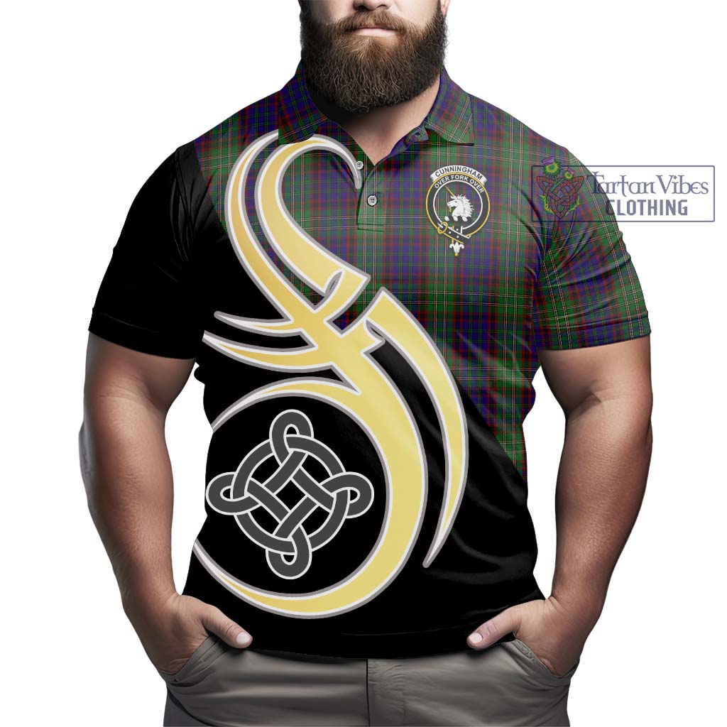 Tartan Vibes Clothing Cunningham Hunting Tartan Polo Shirt with Family Crest and Celtic Symbol Style