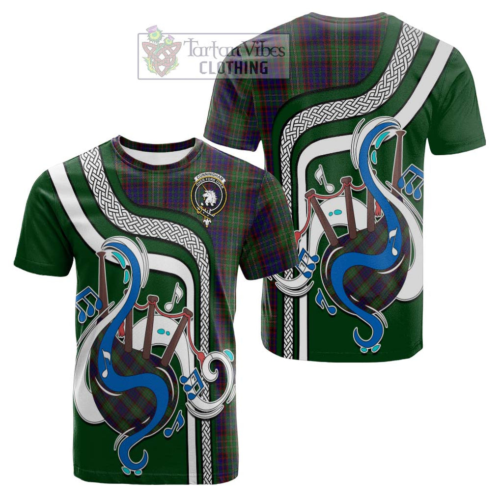 Tartan Vibes Clothing Cunningham Hunting Tartan Cotton T-shirt with Epic Bagpipe Style