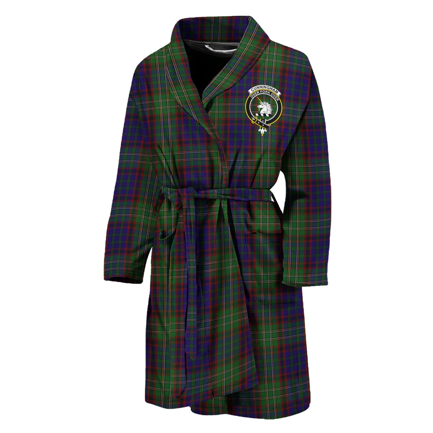 Cunningham Hunting Tartan Bathrobe with Family Crest Unisex M - Tartan Vibes Clothing