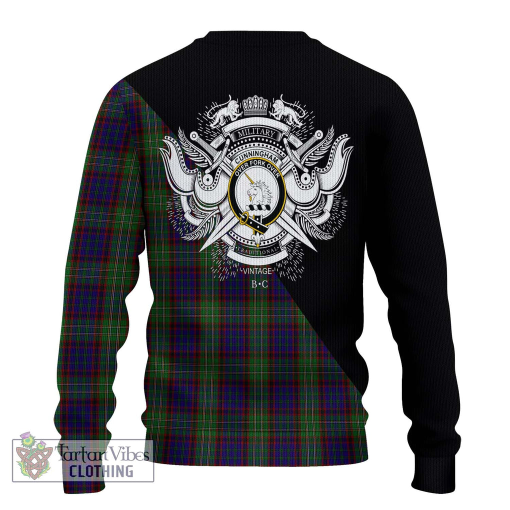 Cunningham Hunting Tartan Knitted Sweater with Family Crest and Military Logo Style - Tartanvibesclothing Shop