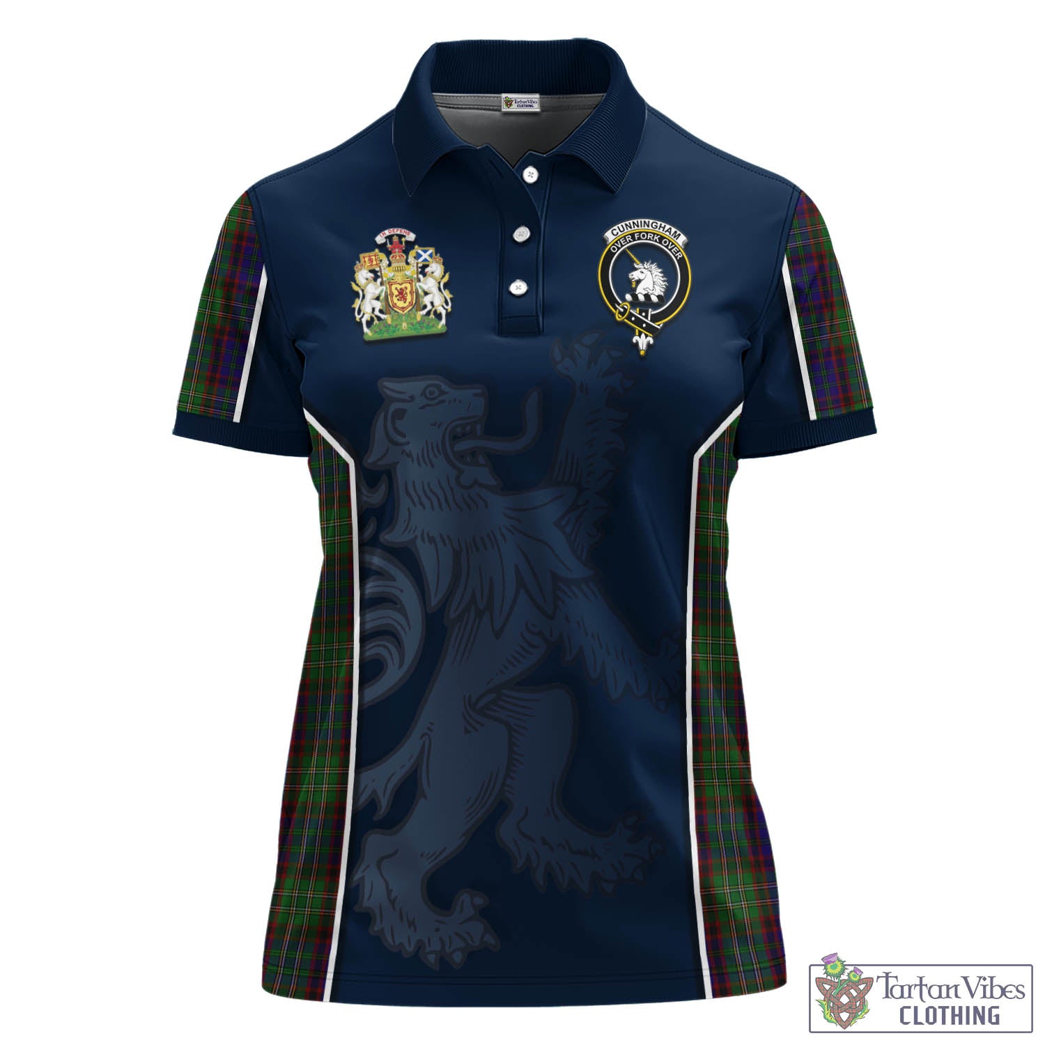 Tartan Vibes Clothing Cunningham Hunting Tartan Women's Polo Shirt with Family Crest and Lion Rampant Vibes Sport Style