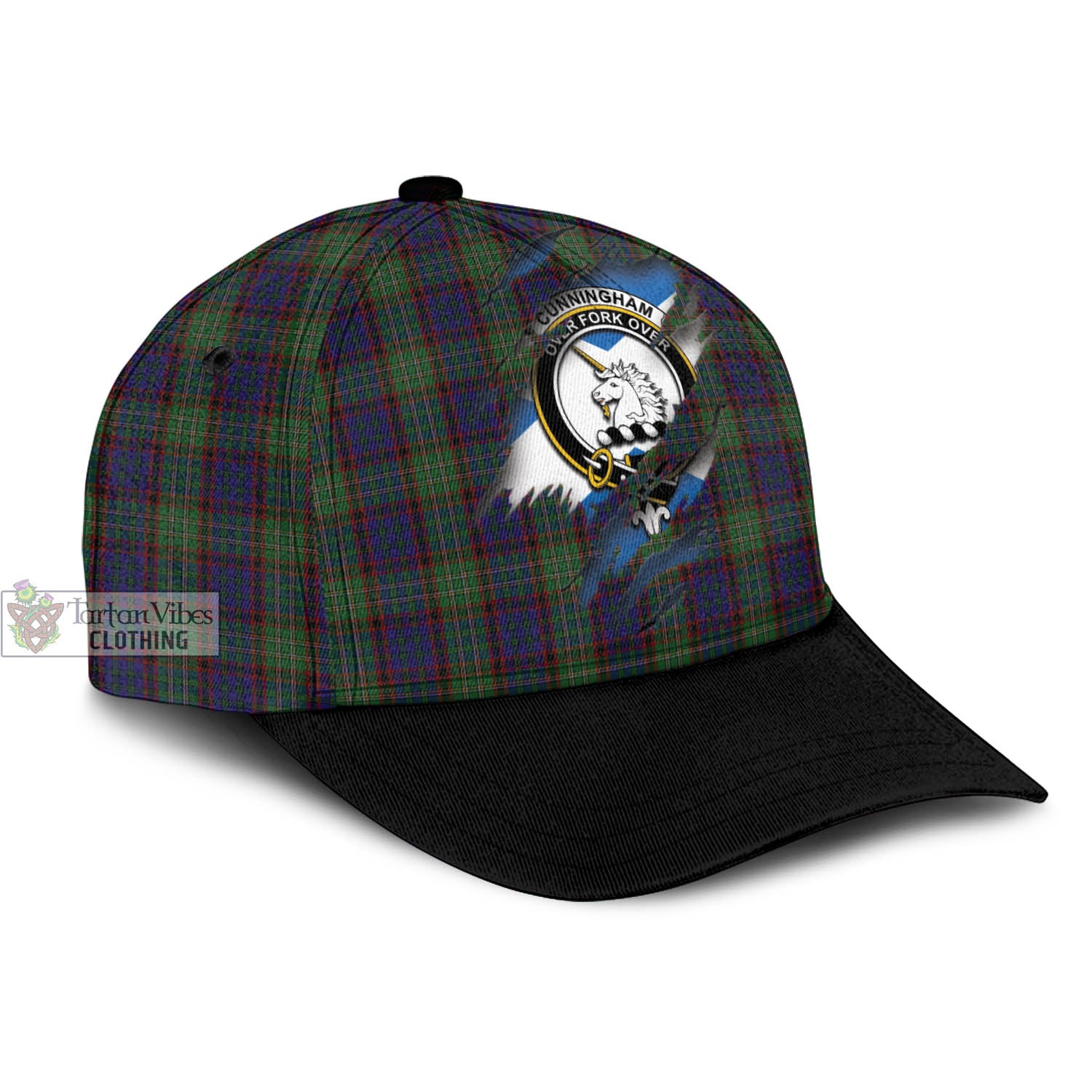 Tartan Vibes Clothing Cunningham Hunting Tartan Classic Cap with Family Crest In Me Style