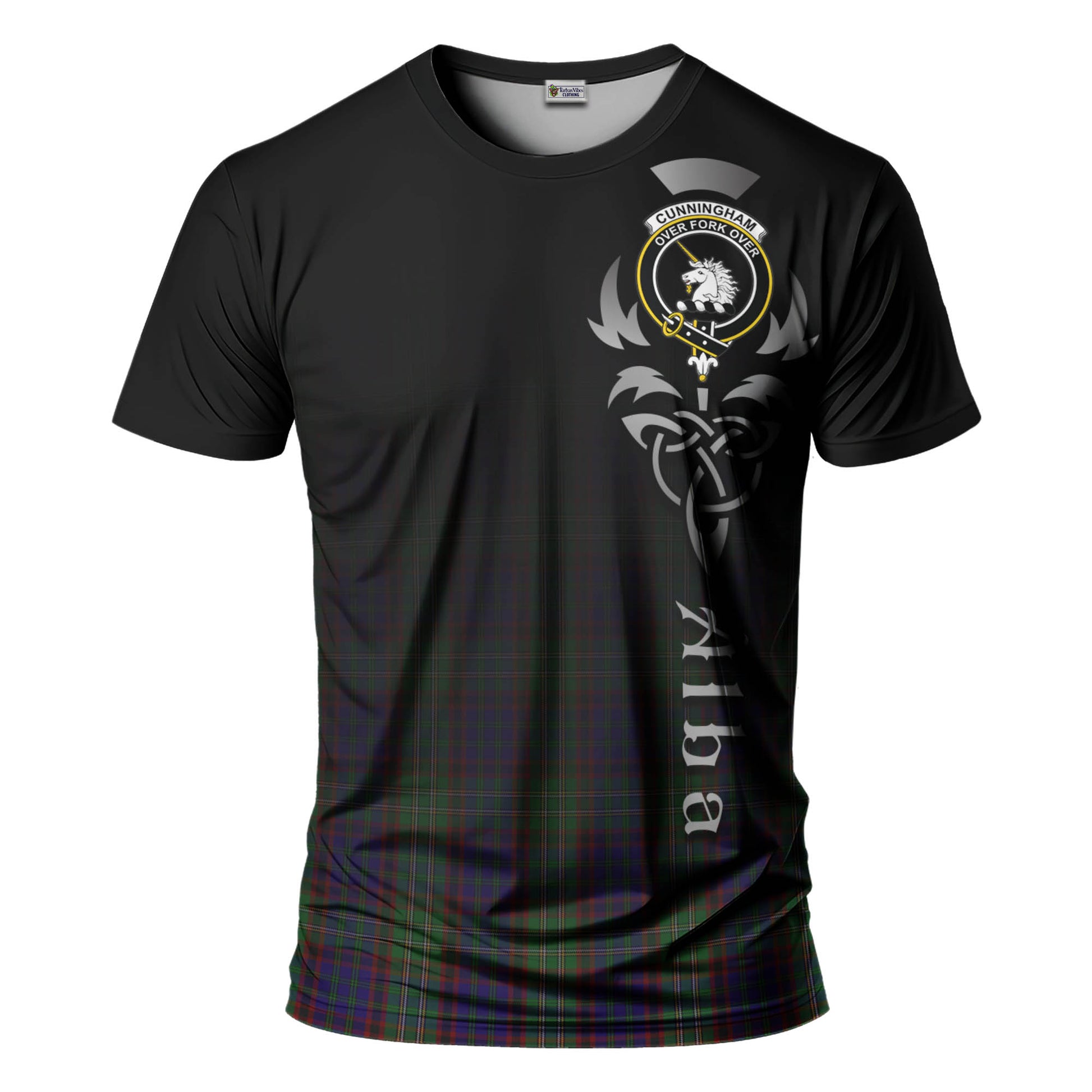 Tartan Vibes Clothing Cunningham Hunting Tartan T-Shirt Featuring Alba Gu Brath Family Crest Celtic Inspired