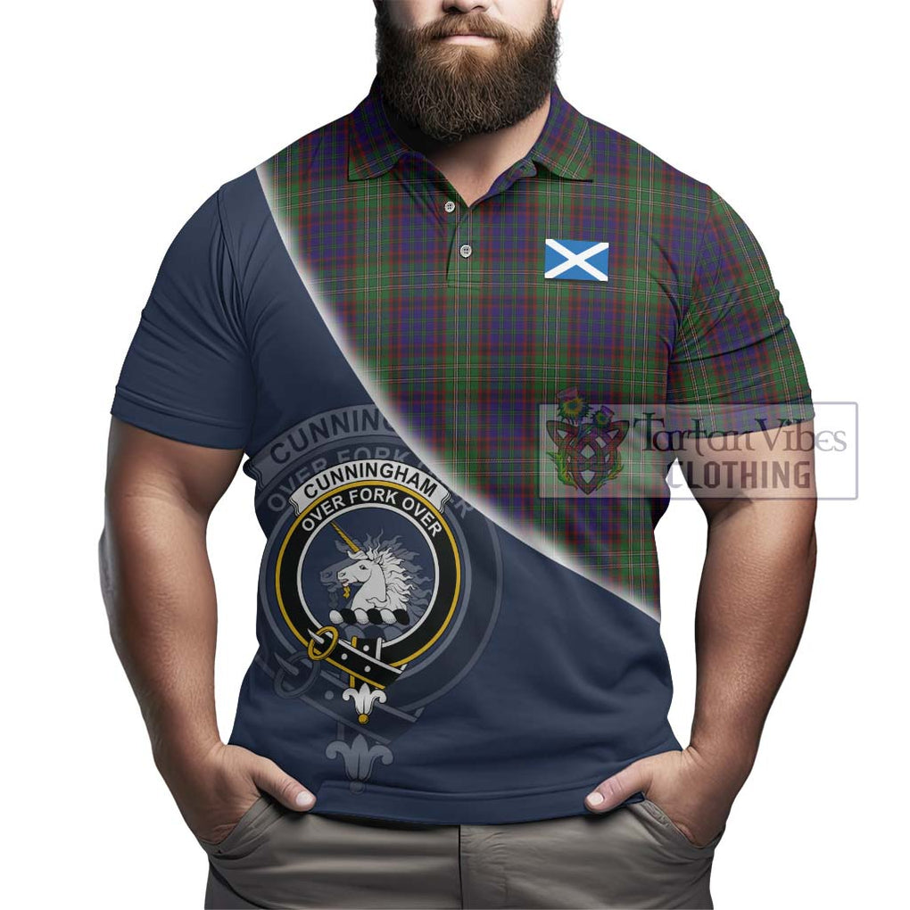 Cunningham Hunting Tartan Polo Shirt with Personalised National Flag and Family Crest Half Style - Tartanvibesclothing Shop