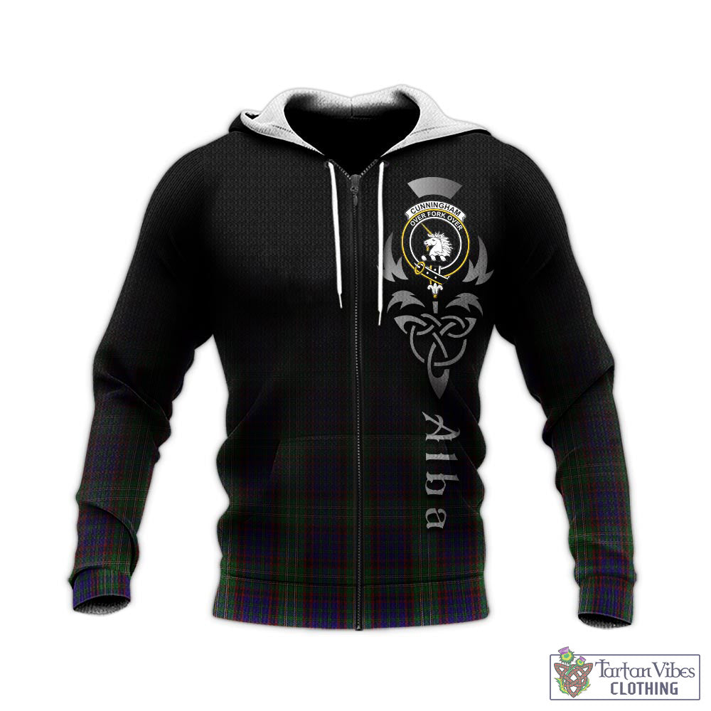 Tartan Vibes Clothing Cunningham Hunting Tartan Knitted Hoodie Featuring Alba Gu Brath Family Crest Celtic Inspired