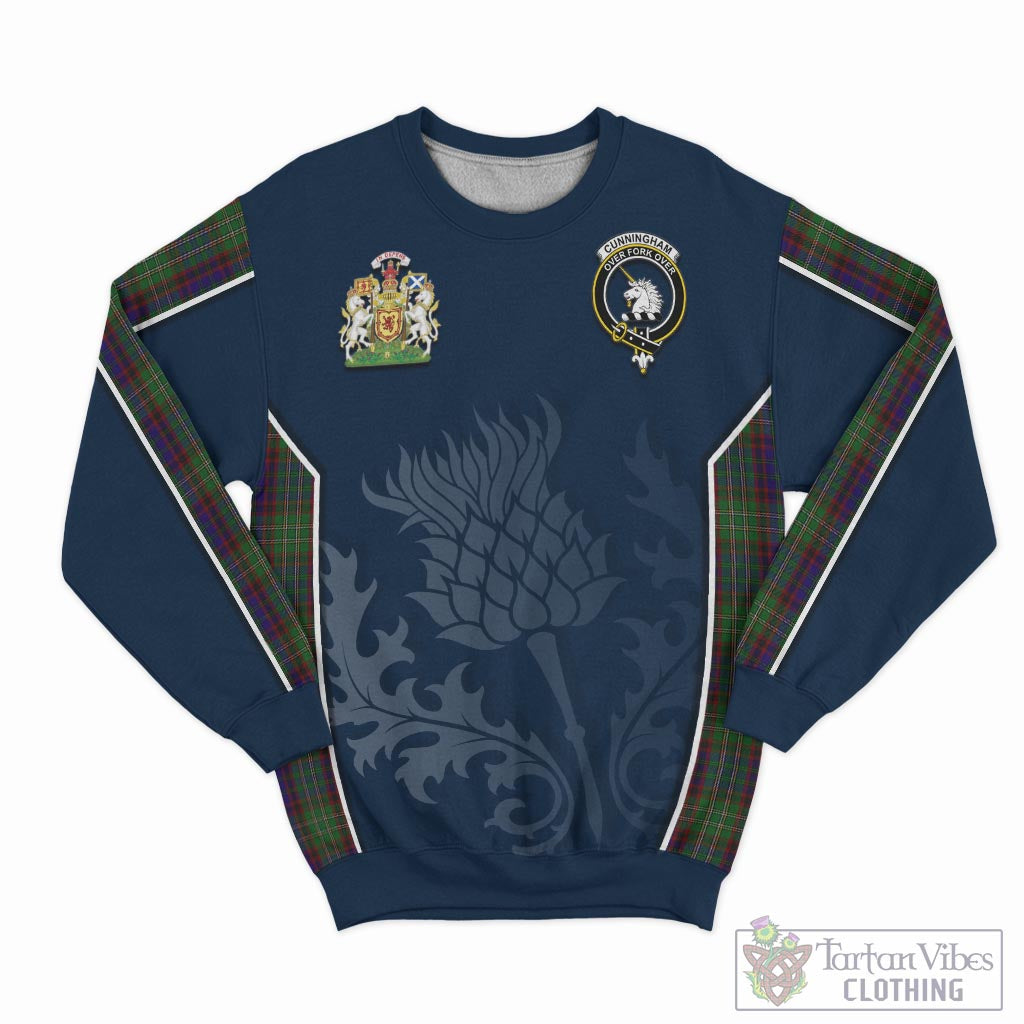 Tartan Vibes Clothing Cunningham Hunting Tartan Sweatshirt with Family Crest and Scottish Thistle Vibes Sport Style