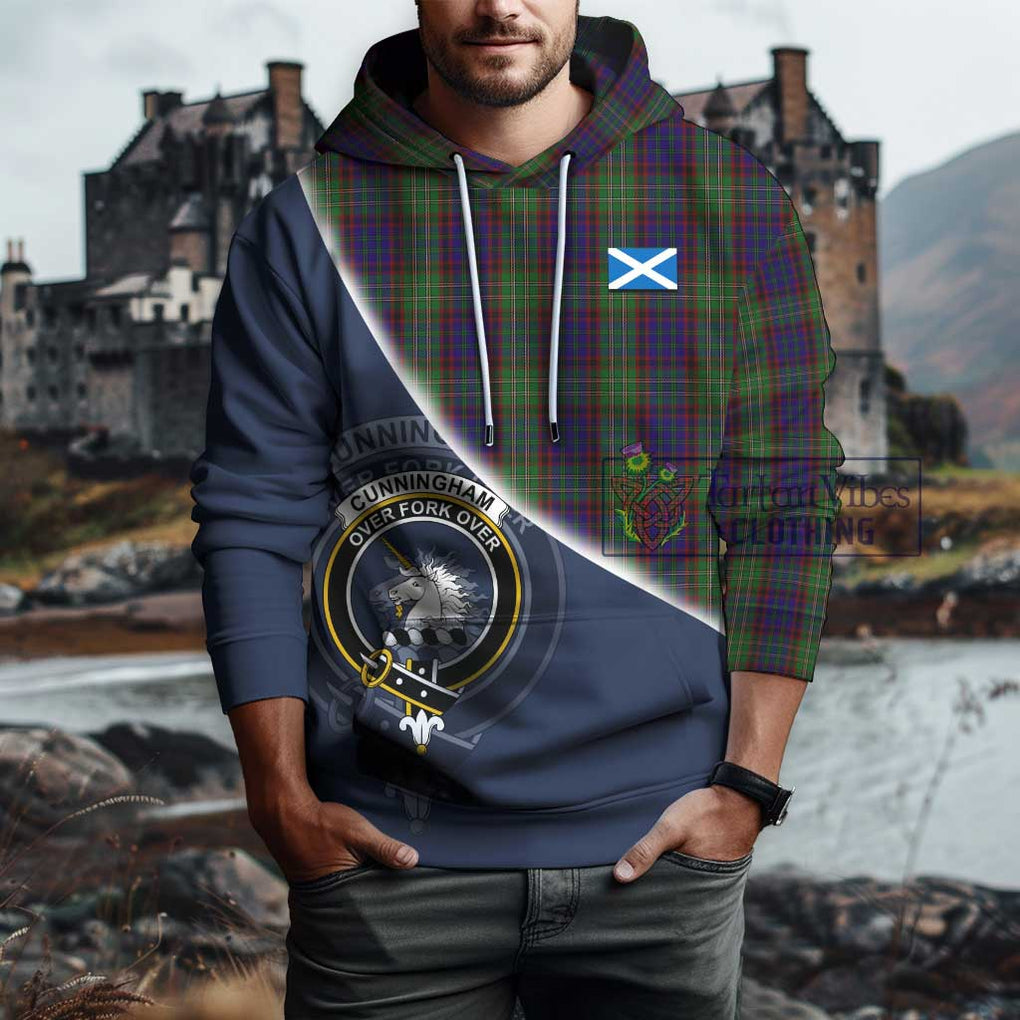 Cunningham Hunting Tartan Hoodie with Personalised National Flag and Family Crest Half Style - Tartanvibesclothing Shop