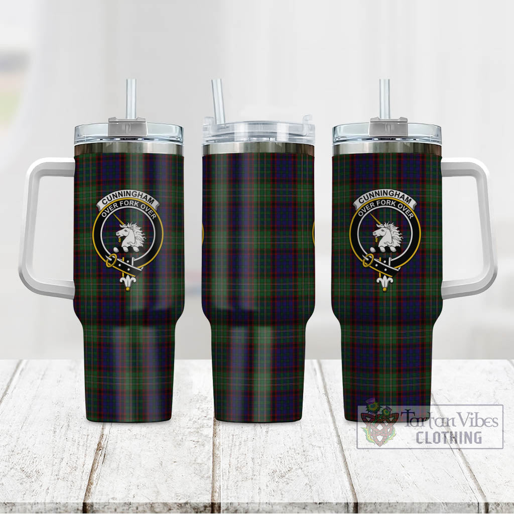 Tartan Vibes Clothing Cunningham Hunting Tartan and Family Crest Tumbler with Handle