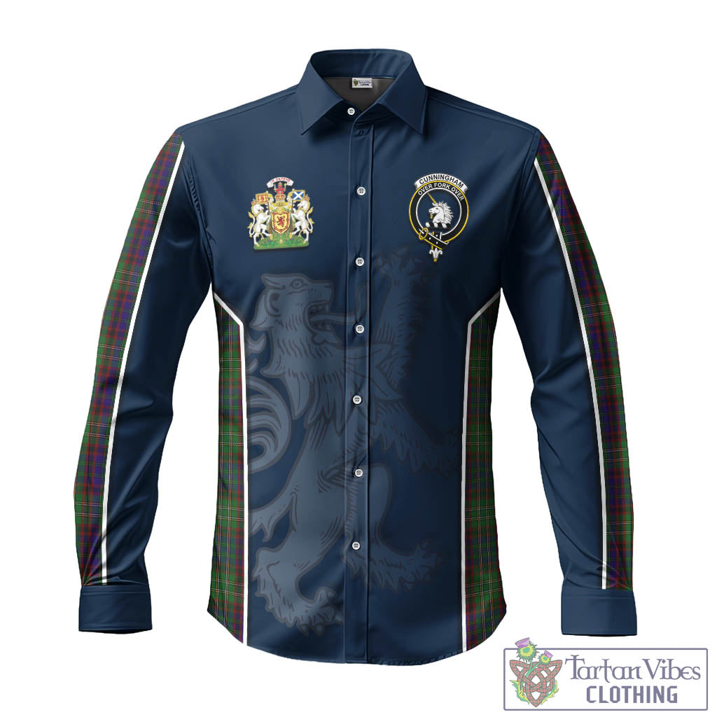 Tartan Vibes Clothing Cunningham Hunting Tartan Long Sleeve Button Up Shirt with Family Crest and Lion Rampant Vibes Sport Style