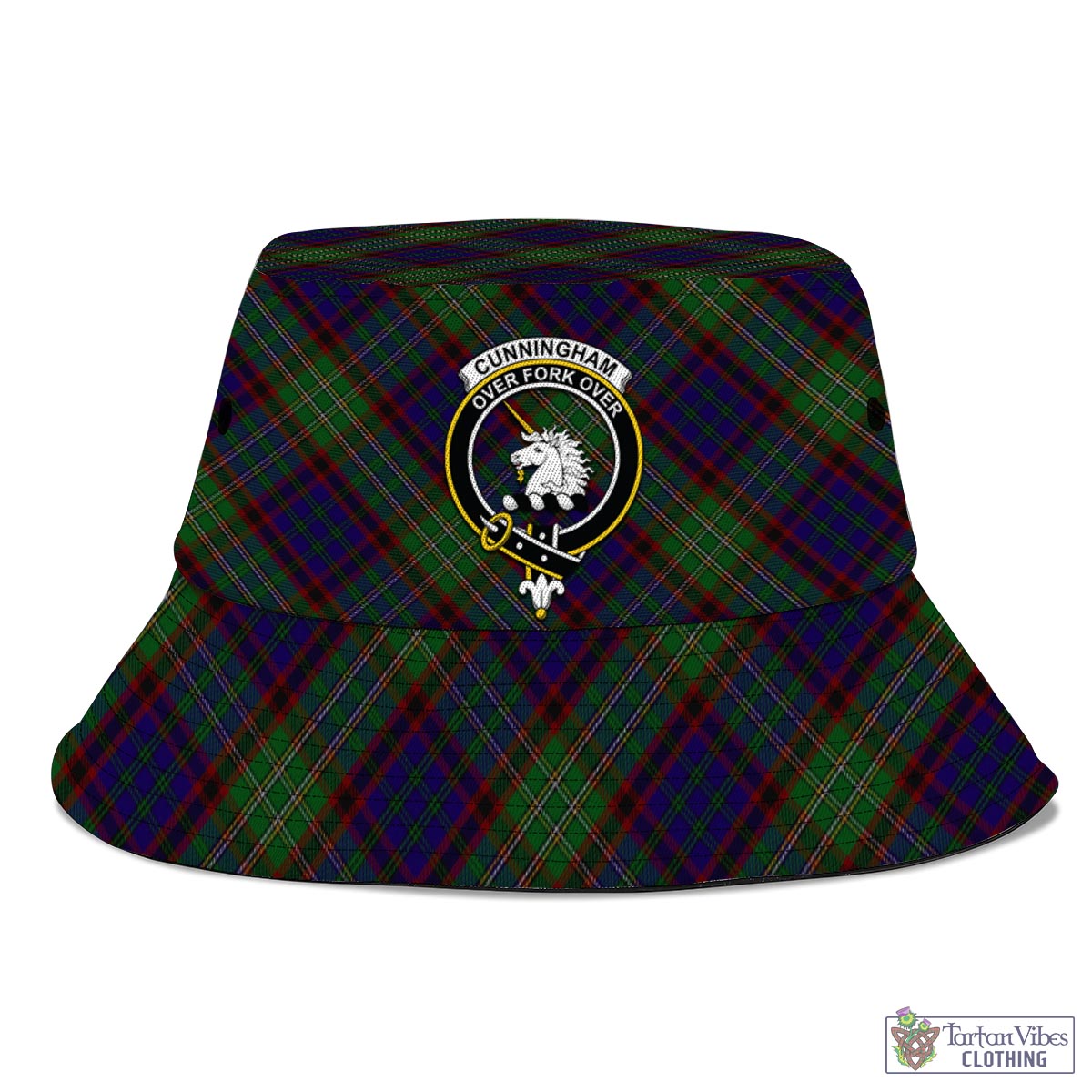 Tartan Vibes Clothing Cunningham Hunting Tartan Bucket Hat with Family Crest