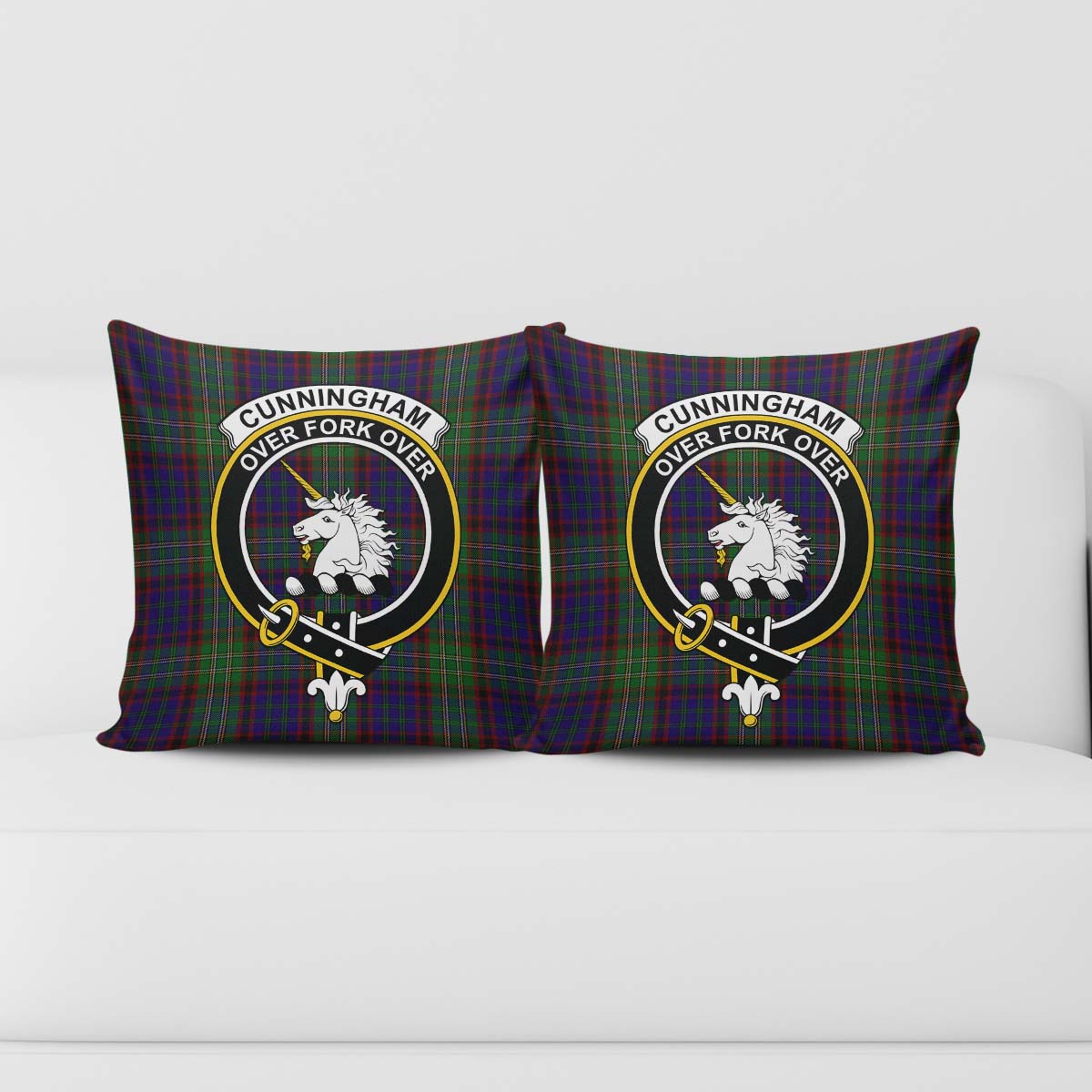 Cunningham Hunting Tartan Pillow Cover with Family Crest - Tartanvibesclothing