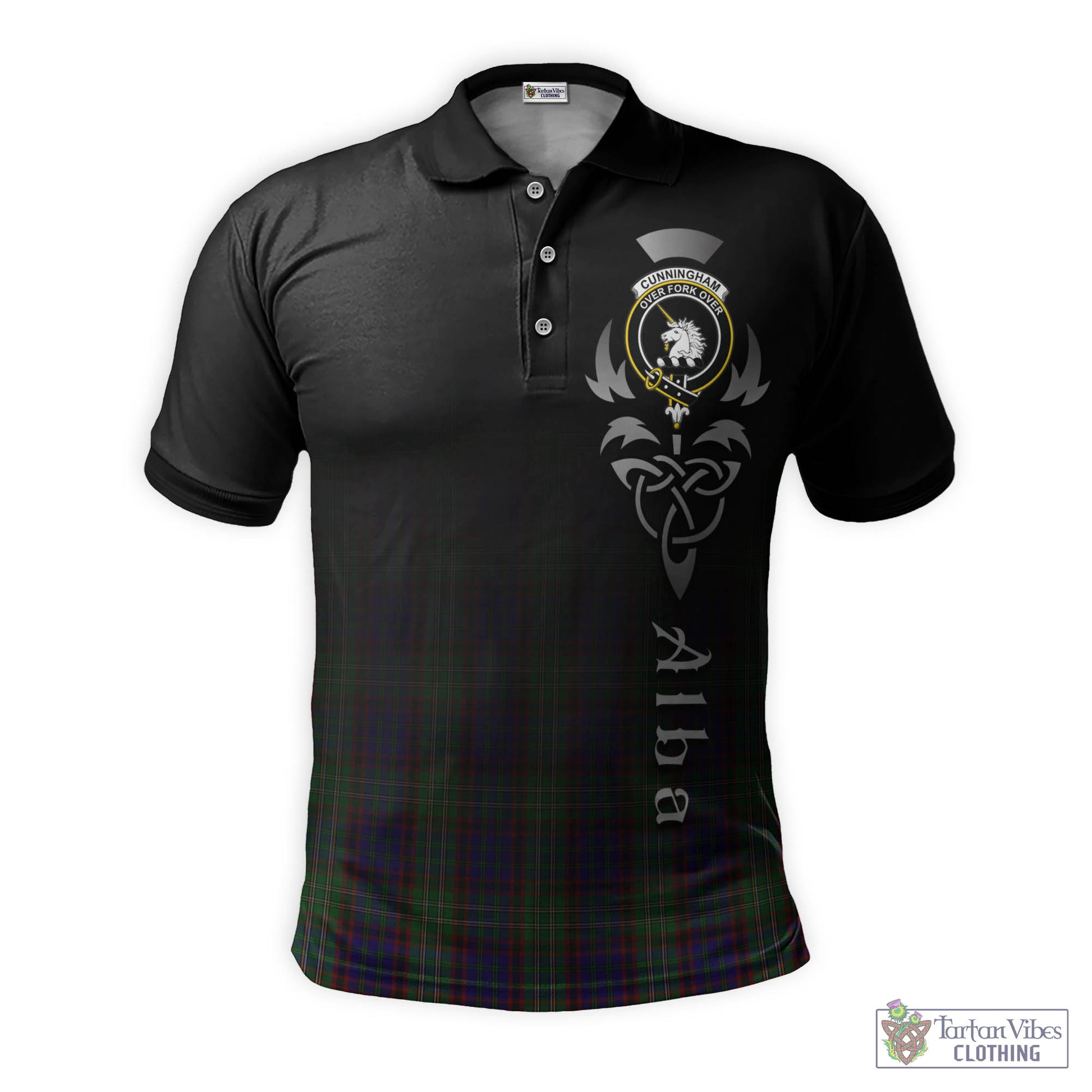 Tartan Vibes Clothing Cunningham Hunting Tartan Polo Shirt Featuring Alba Gu Brath Family Crest Celtic Inspired