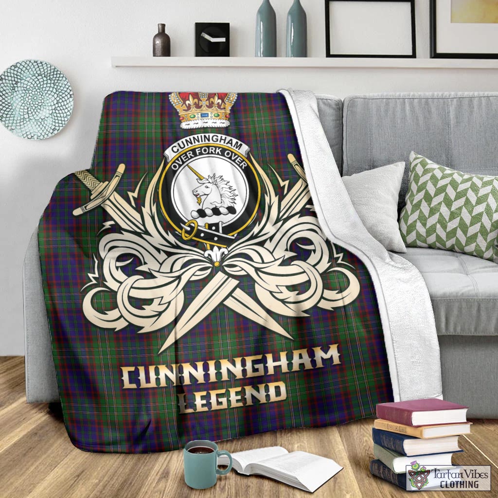 Tartan Vibes Clothing Cunningham Hunting Tartan Blanket with Clan Crest and the Golden Sword of Courageous Legacy