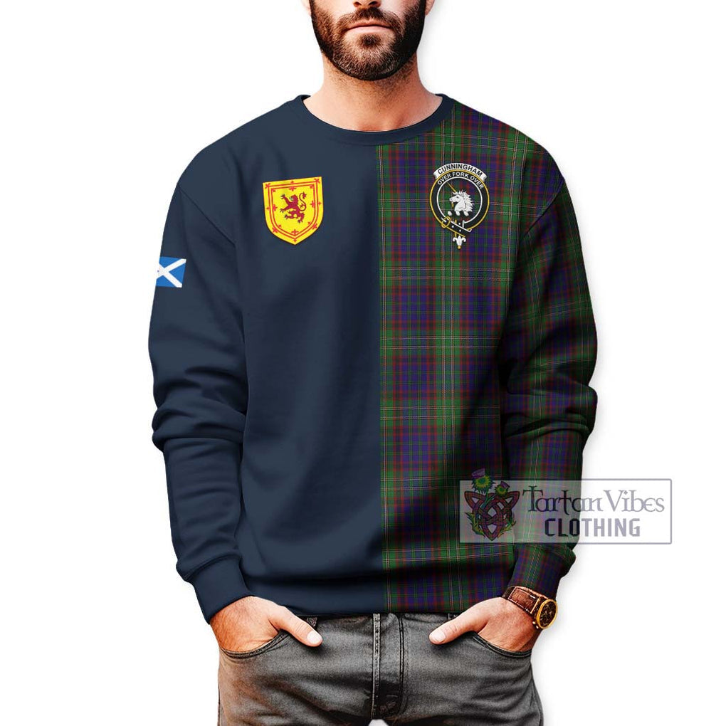 Tartan Vibes Clothing Cunningham Hunting Tartan Sweatshirt with Scottish Lion Royal Arm Half Style