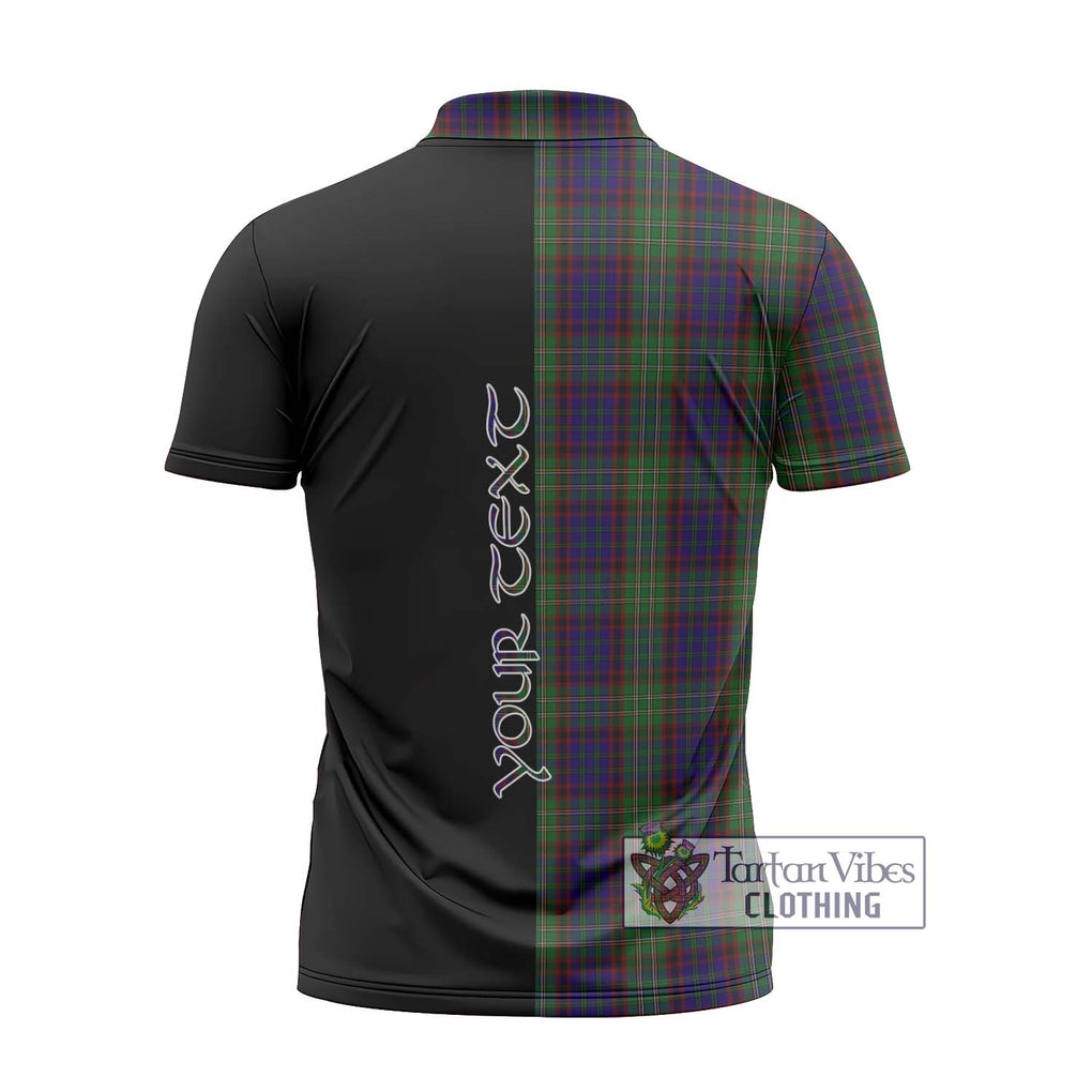 Cunningham Hunting Tartan Zipper Polo Shirt with Family Crest and Half Of Me Style - Tartanvibesclothing Shop