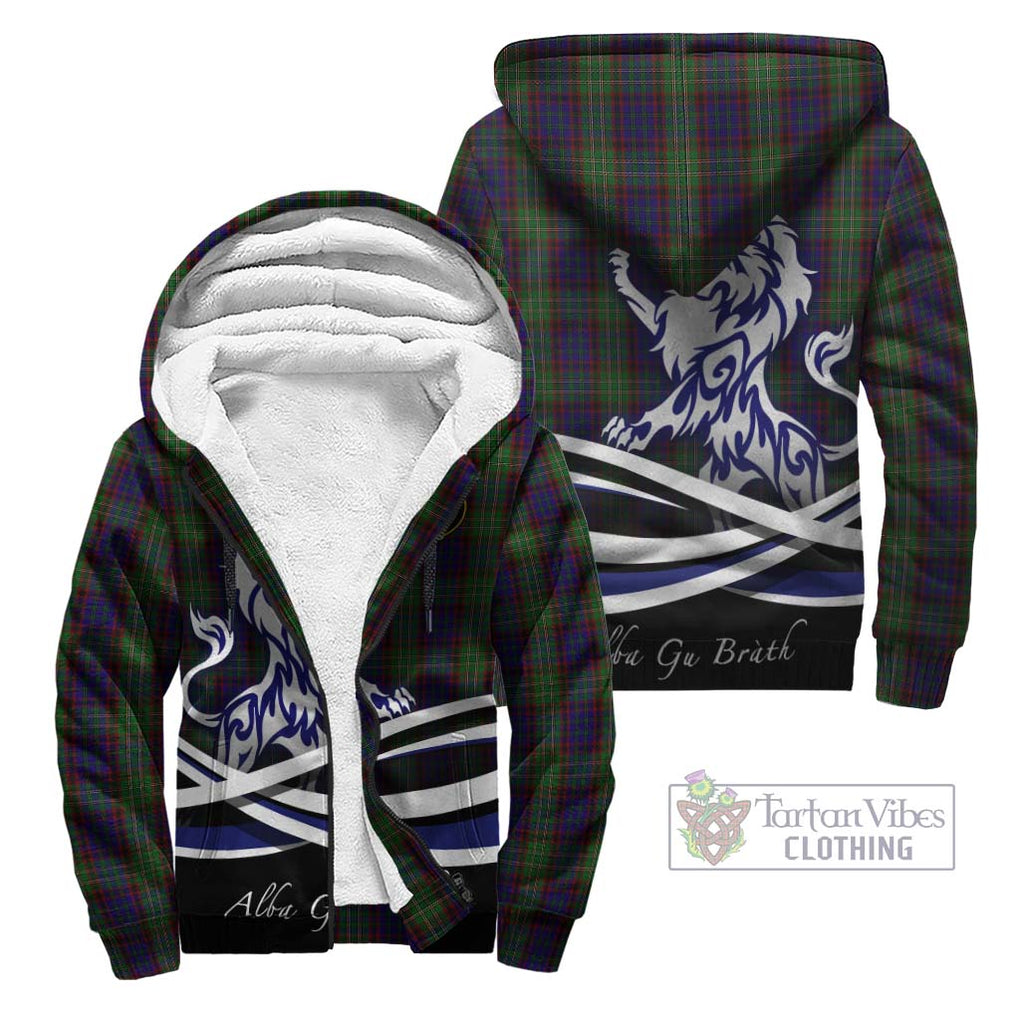 Cunningham Hunting Tartan Sherpa Hoodie with Alba Gu Brath Regal Lion Emblem Unisex - Tartanvibesclothing Shop