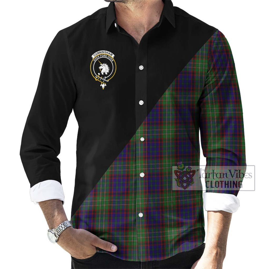 Cunningham Hunting Tartan Long Sleeve Button Shirt with Family Crest and Military Logo Style - Tartanvibesclothing Shop