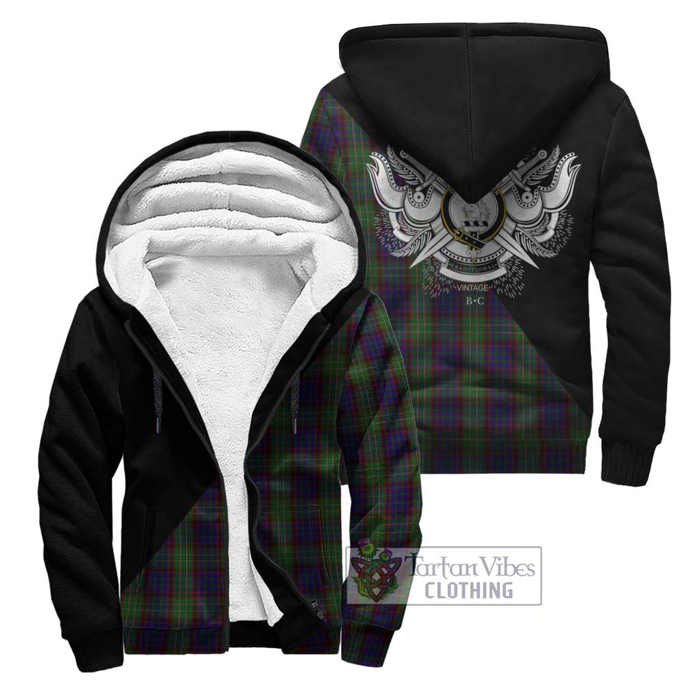 Cunningham Hunting Tartan Sherpa Hoodie with Family Crest and Military Logo Style Unisex - Tartanvibesclothing Shop