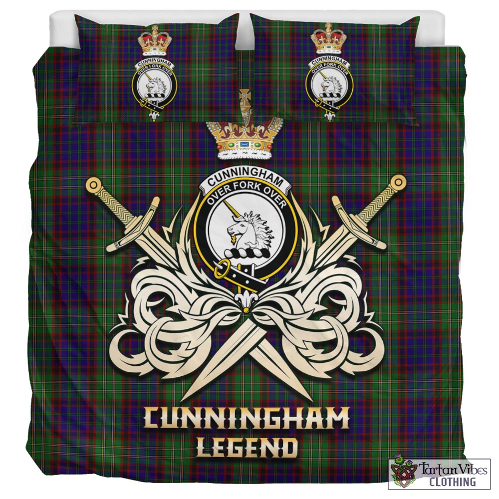 Tartan Vibes Clothing Cunningham Hunting Tartan Bedding Set with Clan Crest and the Golden Sword of Courageous Legacy