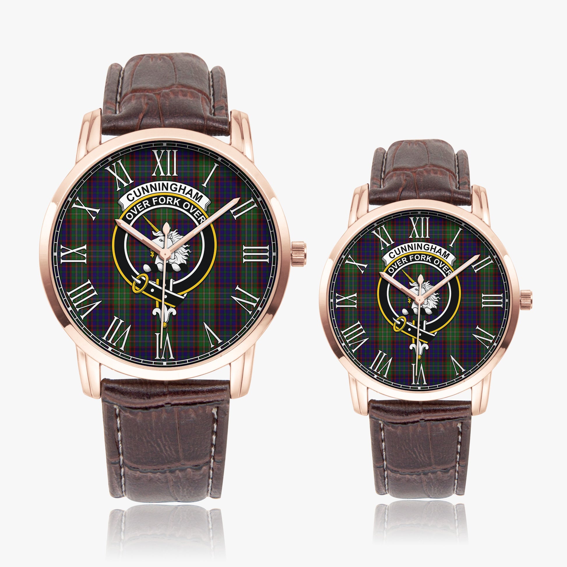 Cunningham Hunting Tartan Family Crest Leather Strap Quartz Watch - Tartanvibesclothing