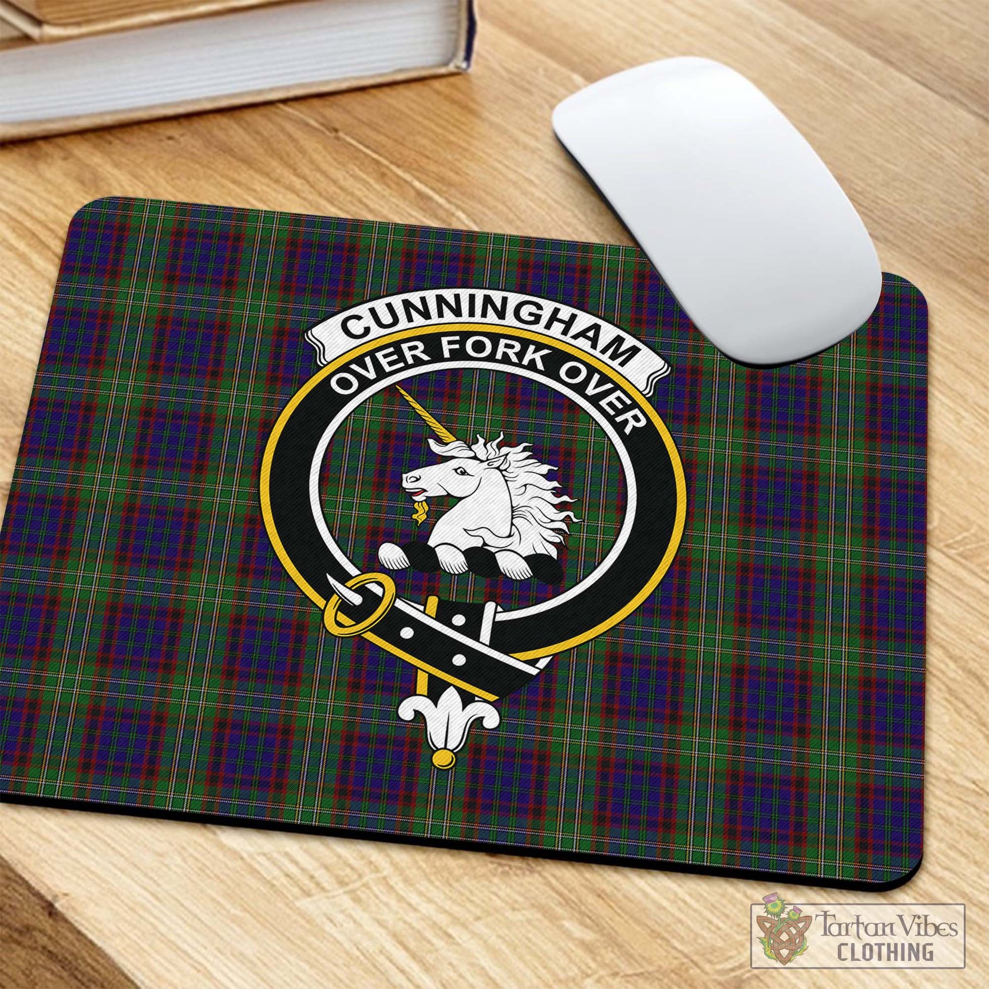 Tartan Vibes Clothing Cunningham Hunting Tartan Mouse Pad with Family Crest