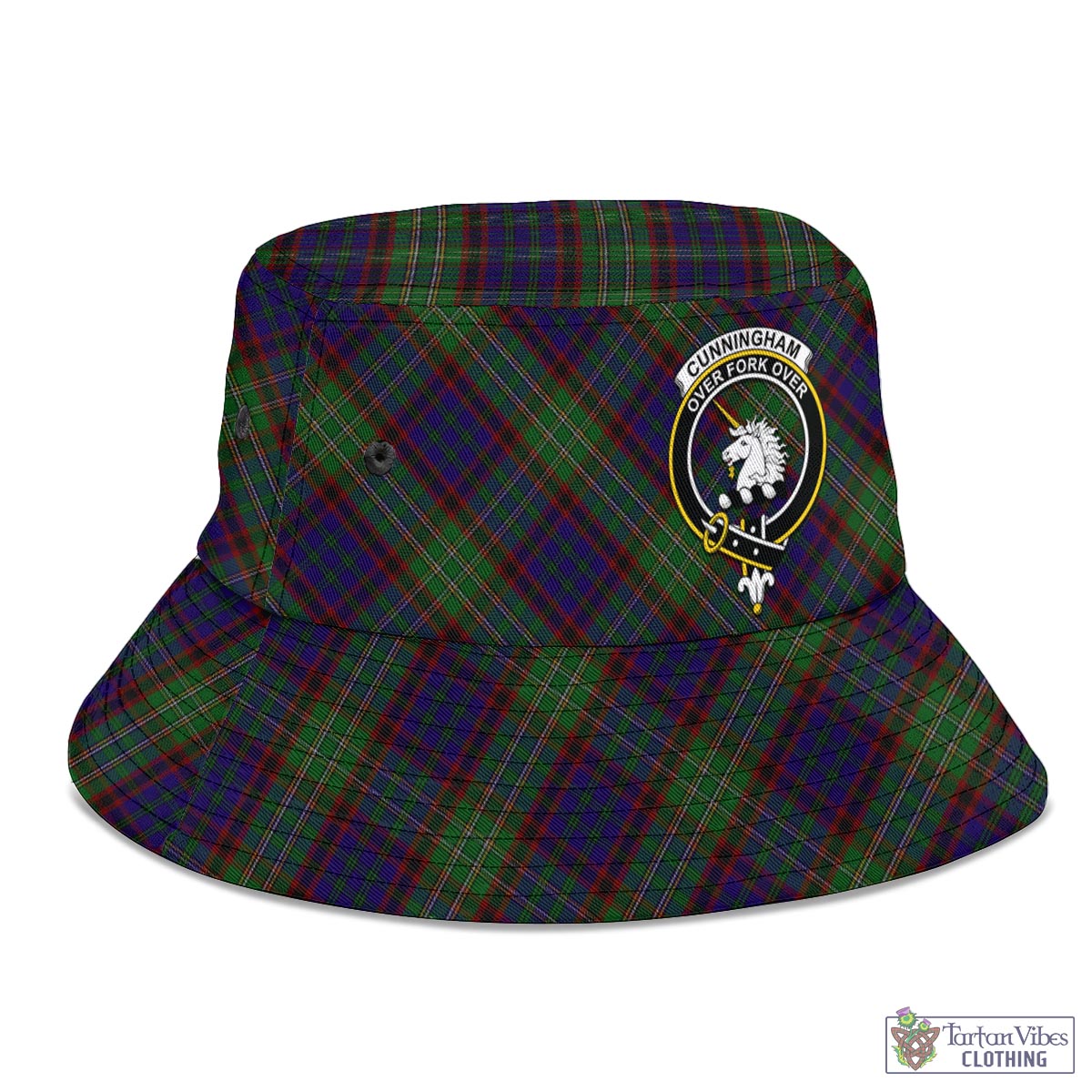 Tartan Vibes Clothing Cunningham Hunting Tartan Bucket Hat with Family Crest