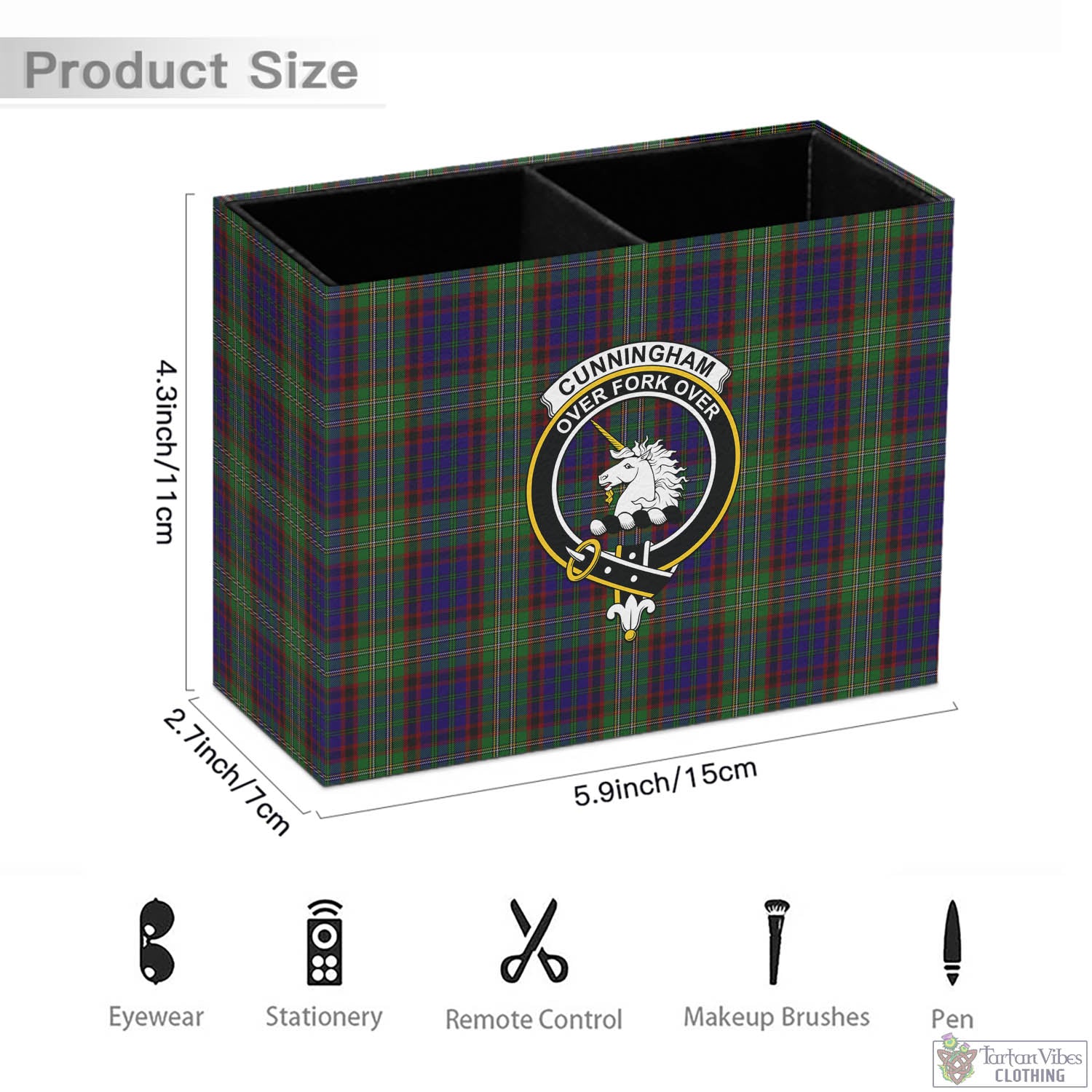 Tartan Vibes Clothing Cunningham Hunting Tartan Pen Holder with Family Crest