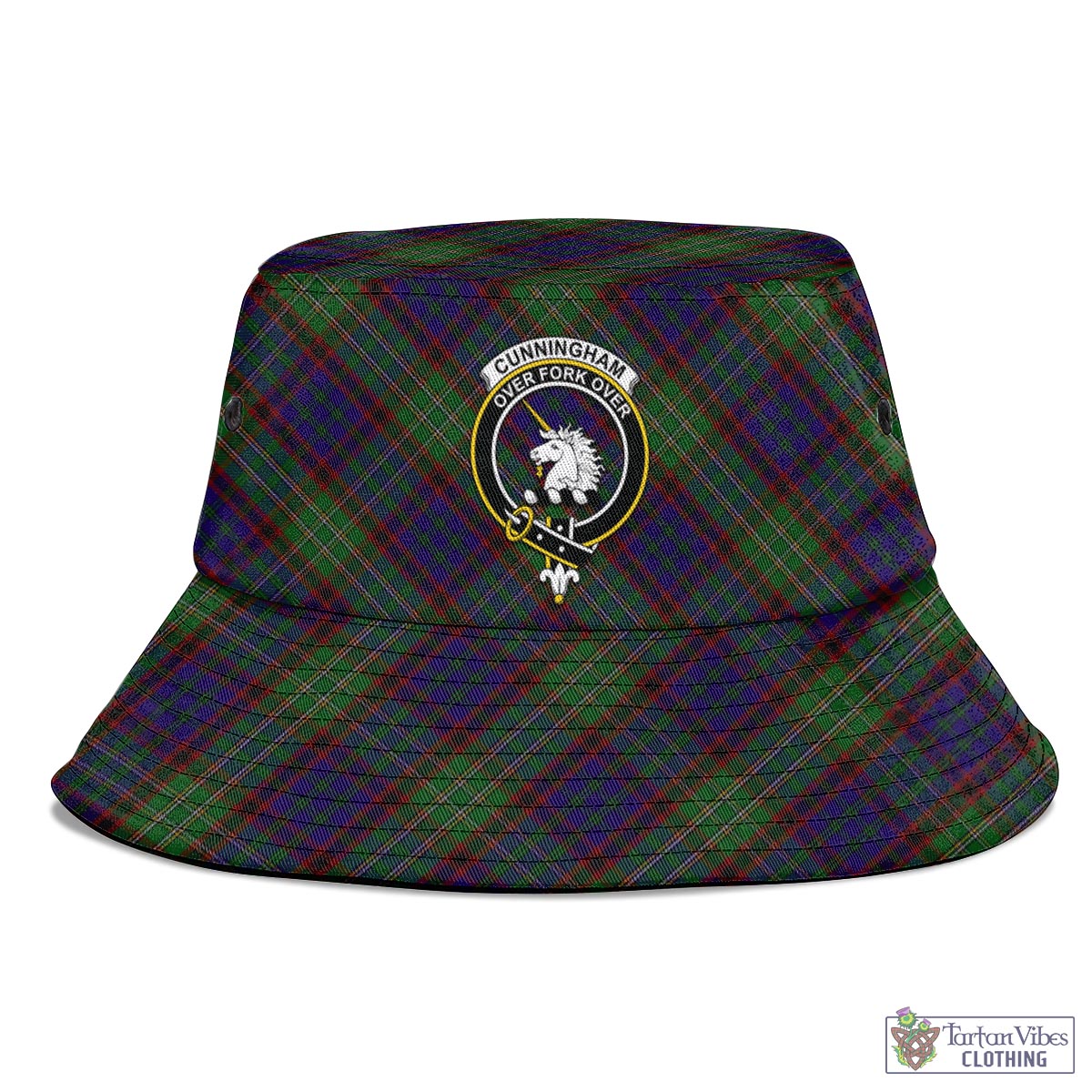 Tartan Vibes Clothing Cunningham Hunting Tartan Bucket Hat with Family Crest