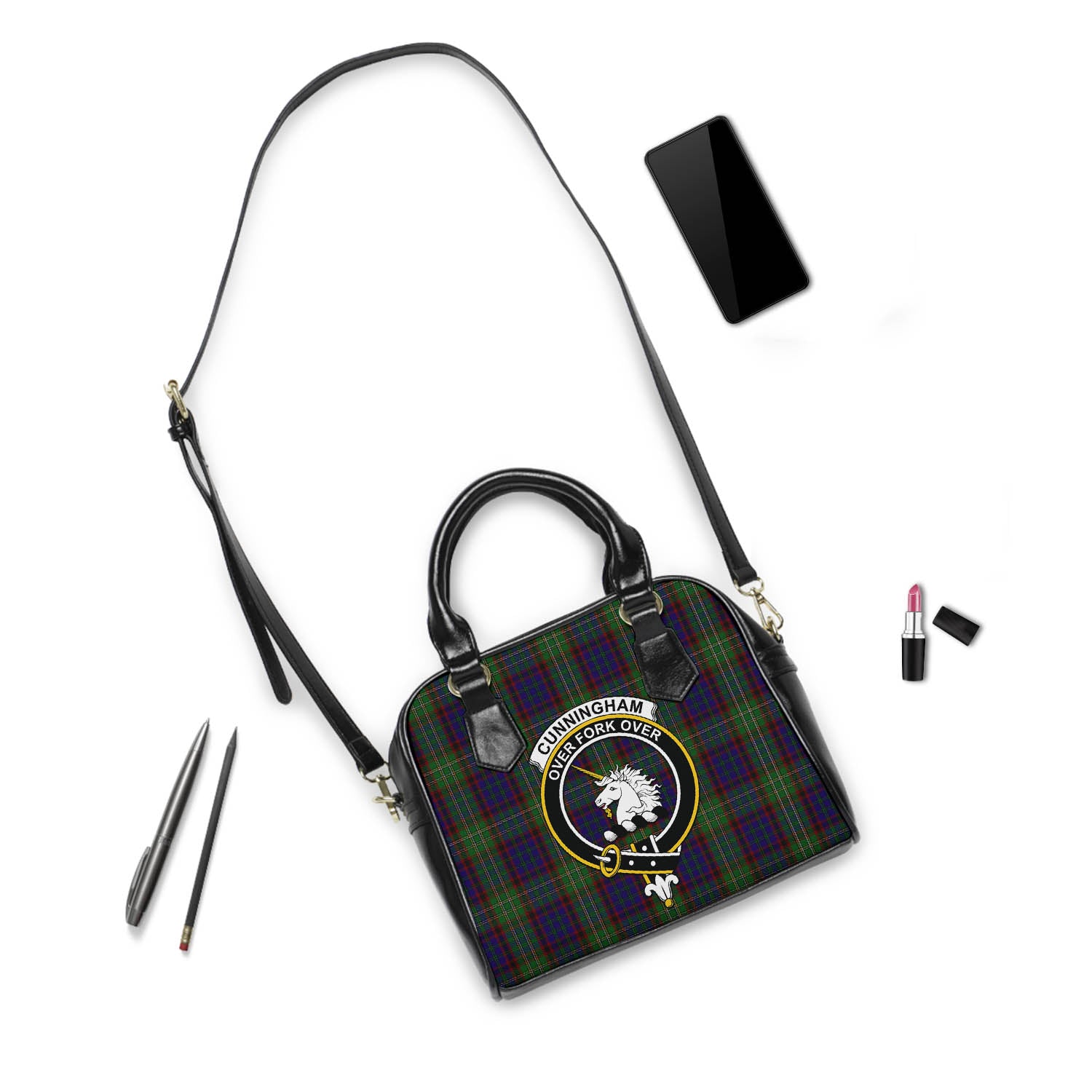 Cunningham Hunting Tartan Shoulder Handbags with Family Crest - Tartanvibesclothing