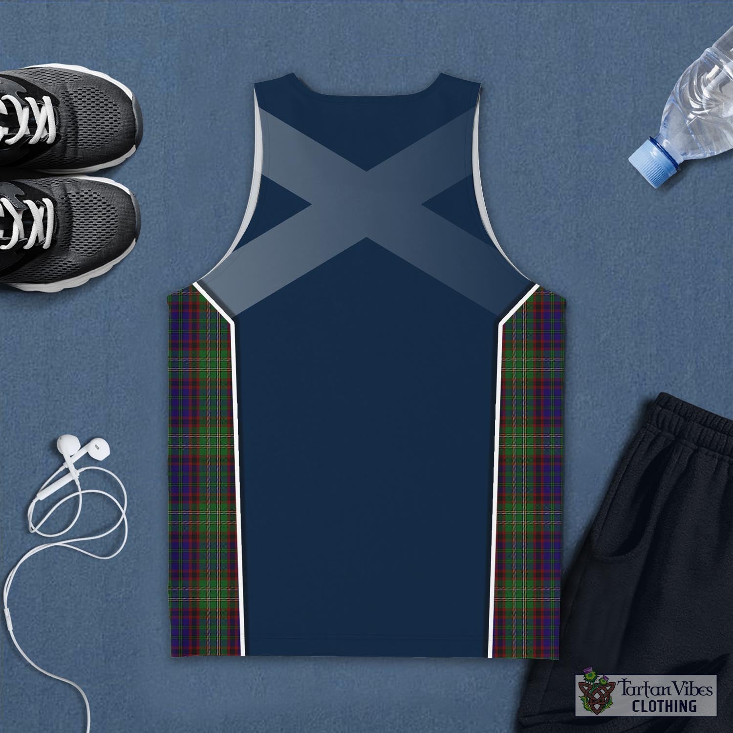 Tartan Vibes Clothing Cunningham Hunting Tartan Men's Tanks Top with Family Crest and Scottish Thistle Vibes Sport Style