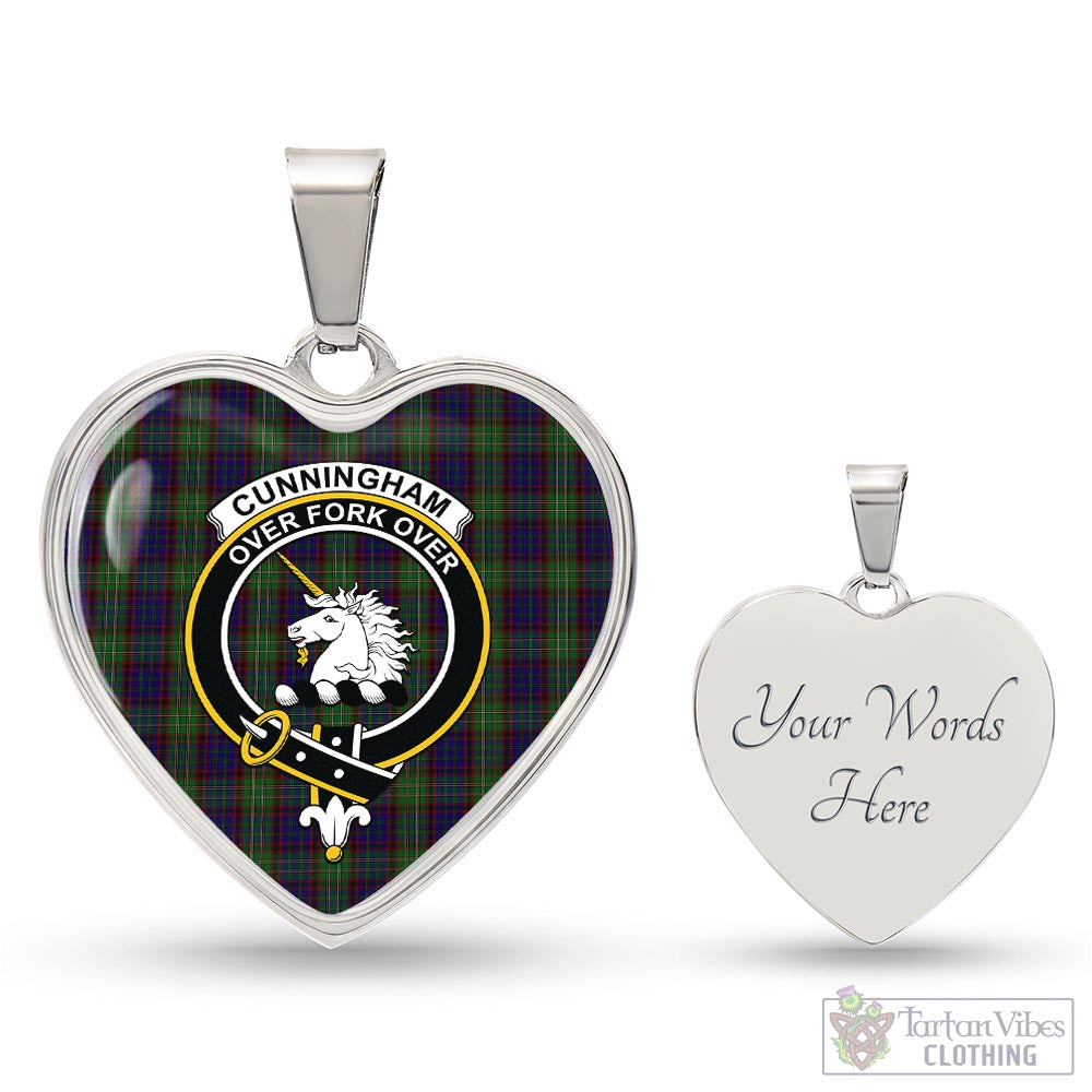 Tartan Vibes Clothing Cunningham Hunting Tartan Heart Necklace with Family Crest